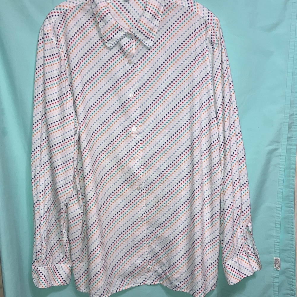 Women's White and Multi color Polka Dot Button Down Shirt